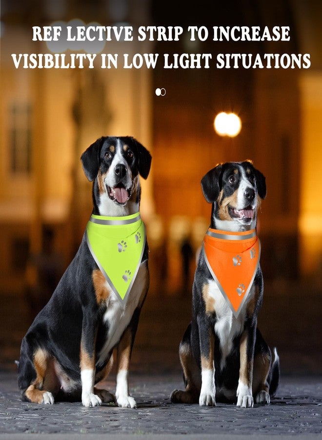 SilTriangle 2 Pcs Reflective Dog Bandana High Visibility Neon Orange Green Dog Reflective Scarf Bibs Scarf Safety Accessories for Camping Night Walking Off Leash Exploration - Image 2